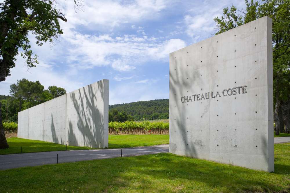 Facade of the art center at Château La Coste